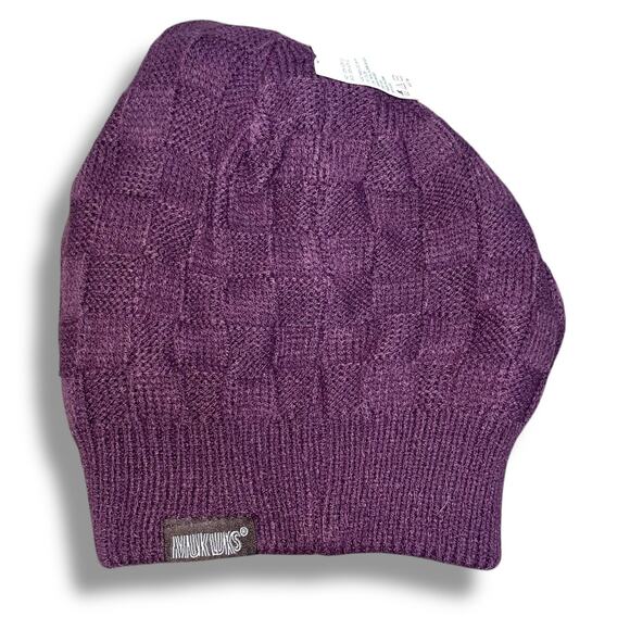 Muk Luks Womens Beanie Knit Hat Skull Reversible Ski Snowboard Snowflake Purple - Picture 8 of 12